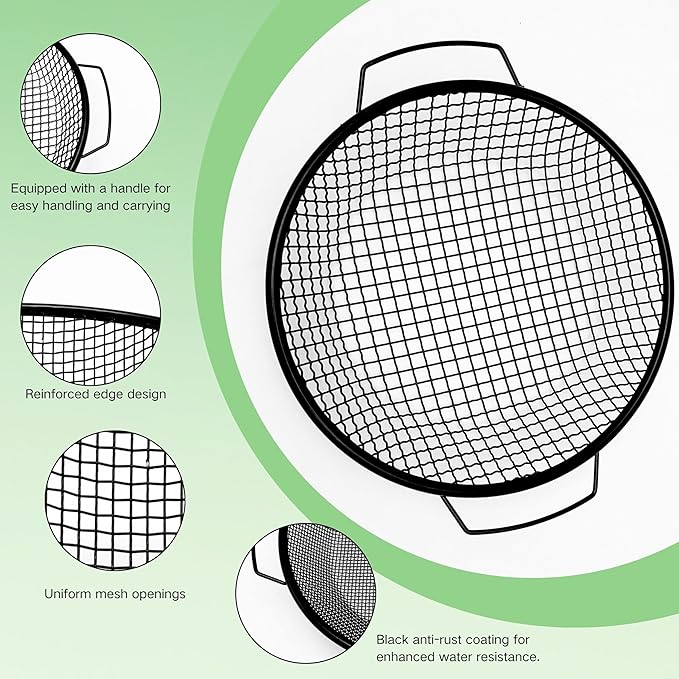 3Pcs Soil Sifter for Gardening, 3,6,8mm Grid Rock Sifter for 5 Gallon Bucket, Dirt Sifter, Compost Sifter for Capturing Dirt, Sand, Rocks, and Filtering Compost (Black)