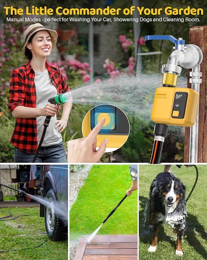 WiFi Water Timer 1 Zone for Garden Hose, 2 Pc Smart Sprinkler Timer with 984ft RF Range, Smart Lawn Watering System Irrigation Controller, APP/Voice Control, Rain Delay, Automatic/Manual Irrigation