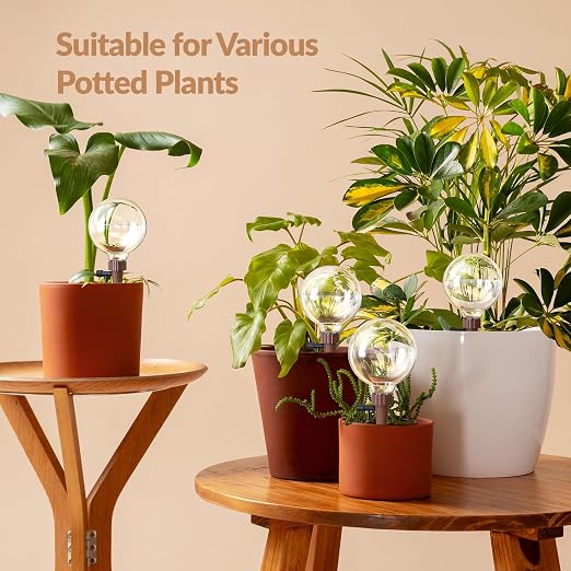NiHome Plant Self-Watering Globes for Busy Individuals & Travelers, Long-Lasting Moisture Consistent Dripper Spike for Indoor Plants, Adjustable Flow Valve Easy to Refill & Maintain (2-Pack)