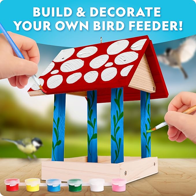 National Geographic Build Your Own Bird Feeder Craft Kit for Kids 6+ – DIY Wooden Feeder Craft with Paints, Brush, Bird-Watching Journal & Educational Poster for Kids, Outdoor Crafts, Bird Watch Kit