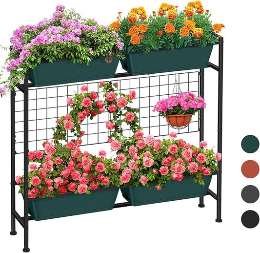 Vertical Raised Garden Beds 32.4" Tall Planter Raised Beds Boxes Patio Herb Garden Planter Outdoor with Metal Fences Legs for Small Climbing Plant Gardening Vegetables Patio Balcony Porch, Green