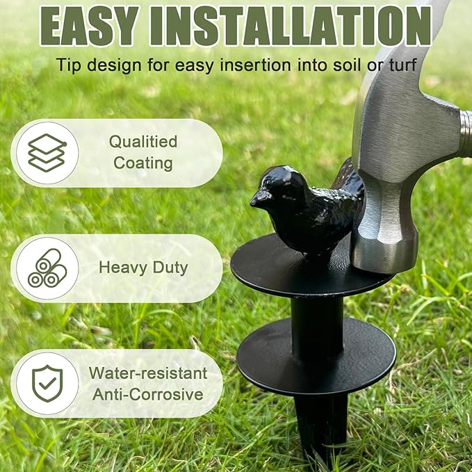 4 Pack Garden Hose Guide Stake Metal Spike 12 Inch Heavy Duty Hose Support Spike with Bird Design Protect for Outside Flower Beds Plant Yard Garden