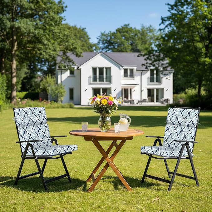 DYTXIII Outdoor High Back Chair Cushions Set of 2, 44"x22" Water Repellent Patio Seat Cushions with Elastic Sponge, All Weather Chair Pads for Rocking, Dining Chairs,Patio Furniture - Geometry Blue
