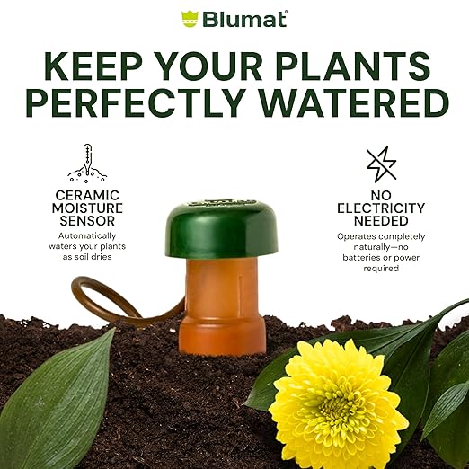 Blumat Classic Self-Watering Stakes - Prevents Overwatering and Underwatering for Healthy Growth While You are Away - Ideal for Indoor Plant Watering, 9 Pack, w Adapter