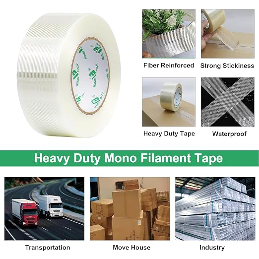 BOMEI PACK 4Rolls Reinforced Packing Tape, Heavy Duty Filament Fiber Strapping Tape 2inch, 5.5Mil x 60Yds, Total 240Yds