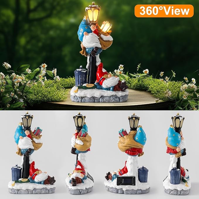 WINTS Solar Garden Gnome,10" Gnome Statue with Solar Lights Outdoor Decor for Patio,Lawn,Yard,Balcony,Funny Gnomes Best Gifts for Father's Day,Women,Housewarming,Birthday