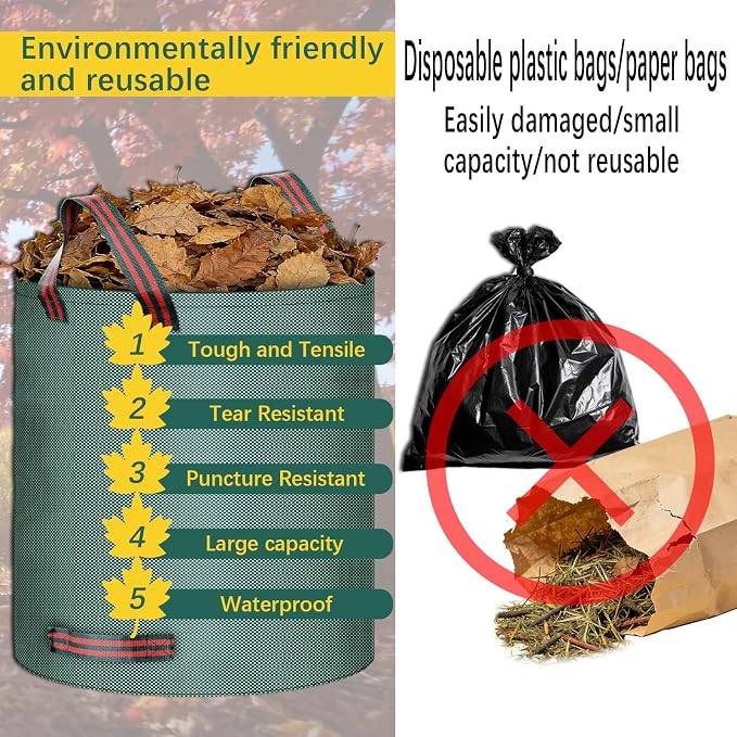 80 Gallon extra large leaf collector leaf bags lawn bags yard waste large capacity,reusable leaf bags Cleaning fallen leaves, weeds, or use for moving