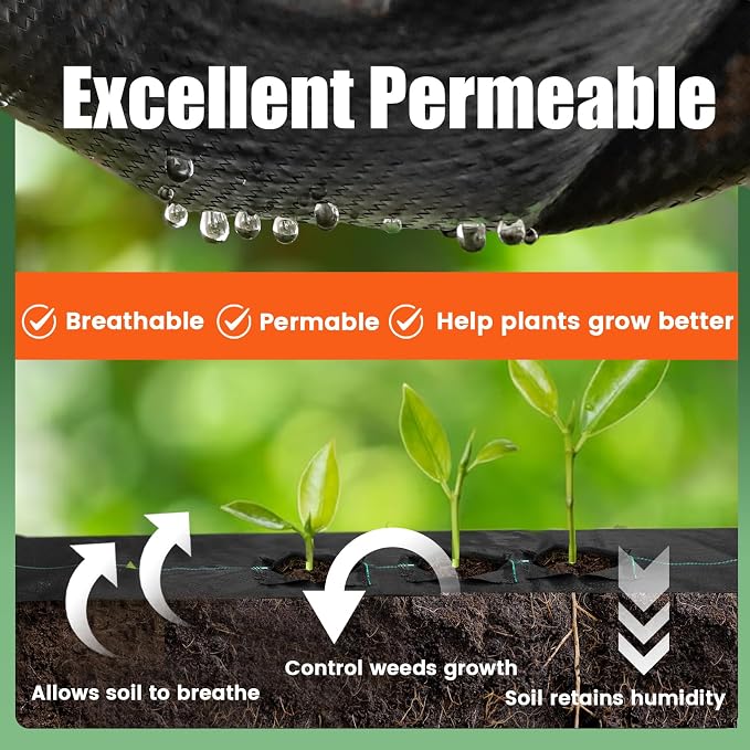 5 x 10 Feet 3 Pack Weed Barrier Fabric Garden Landscape Weed Blocker Woven Fabric Heavy Duty Ground Cover Mat
