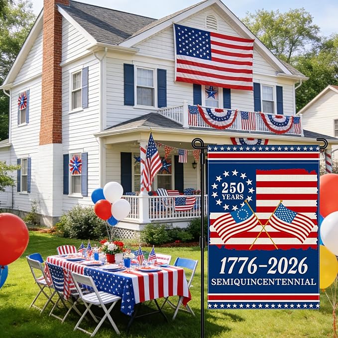 250th Anniversary America Garden Flag, 250 Anniversary USA Flag 1776-2026 Commemorative Patriotic 250 Years Banner 4th of July Yard Sign Double-Sided Waterproof Garden Flag 12x18 Inch