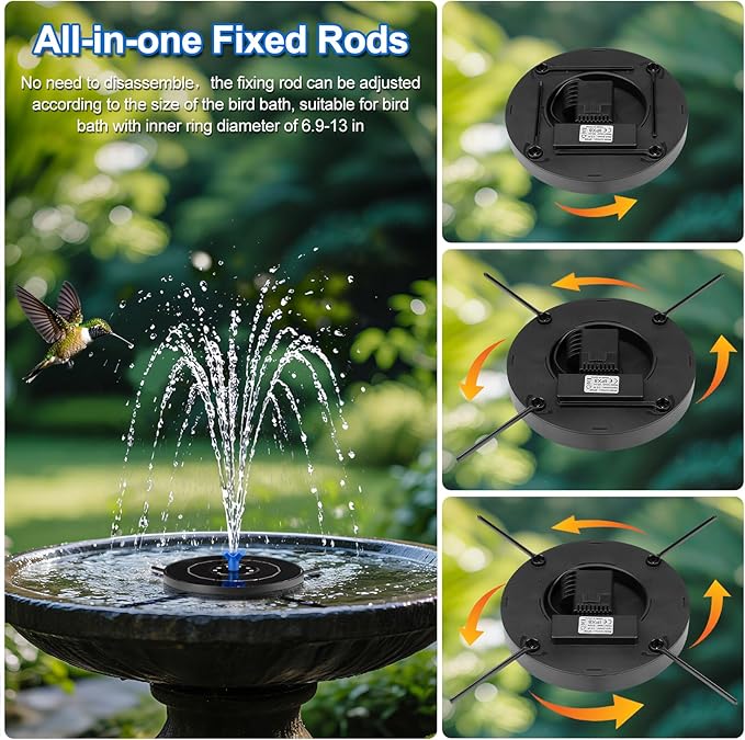 SEIRMEP Solar Fountain Pump with 3 Spray Height Adjustments, Upgraded Glass Solar Bird Bath Fountains with LED Lights,6 Nozzles,Outdoor Solar Water Fountain for Bird Bath, Garden, Pool, Pond (Blue)