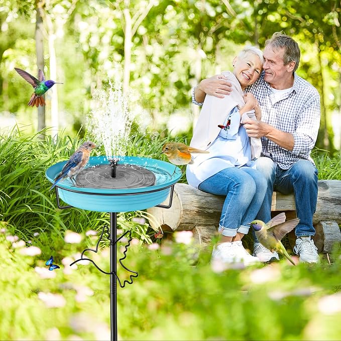 Bird Baths for Outside, Detachable Birdbaths for The Garden Clearance, Bird Bath Bowl Spa & Birdfeeder for Outdoors Garden Patio Yard Lawn Decor, 5-Pronged Metal Stake Stand(Blue)
