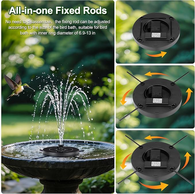 SEIRMEP Solar Fountain Pump with 3 Spray Height Adjustments, Upgraded Glass Solar Bird Bath Fountains with LED Lights,6 Nozzles,Outdoor Solar Water Fountain for Bird Bath, Garden, Pool, Pond (Black)
