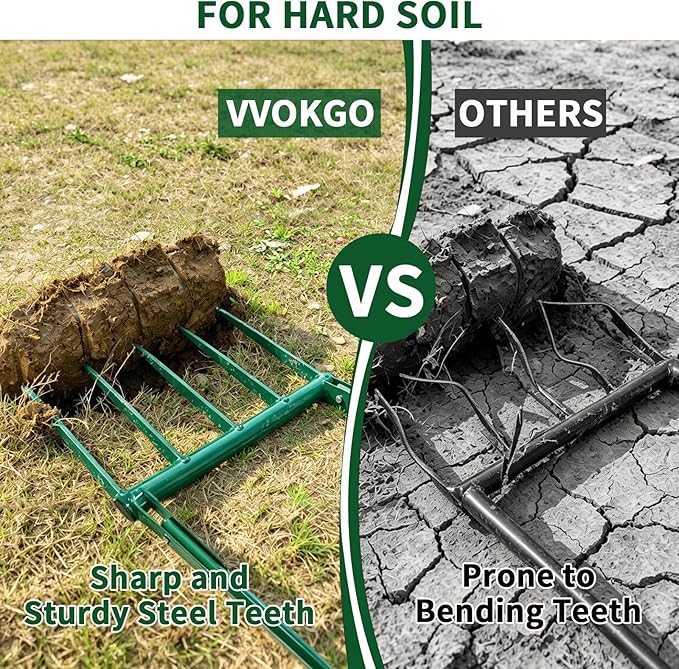 VVOKGO Broadfork Garden Tool with 11.8" Long Tines, 5-Tine Broad Fork for Gardening Heavy Duty, Unbreakable Garden Fork & Hand Tiller for Farm Digging, Crushing, Aerating Soil