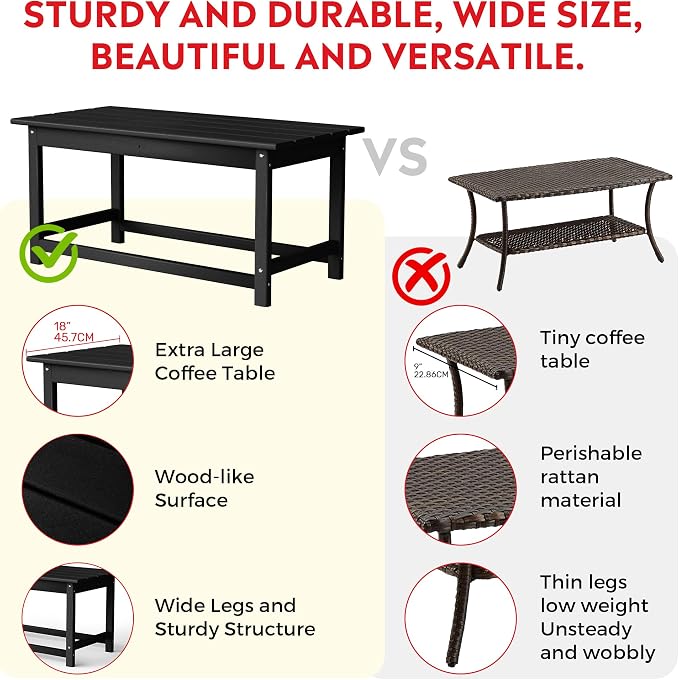 Costaelm Adirondack Conversation Table, HDPE Outdoor Drink Weather Resistant, Outdoor Patio Porch Accent Balcony Table for Pool, Seaside, Backyard, Black