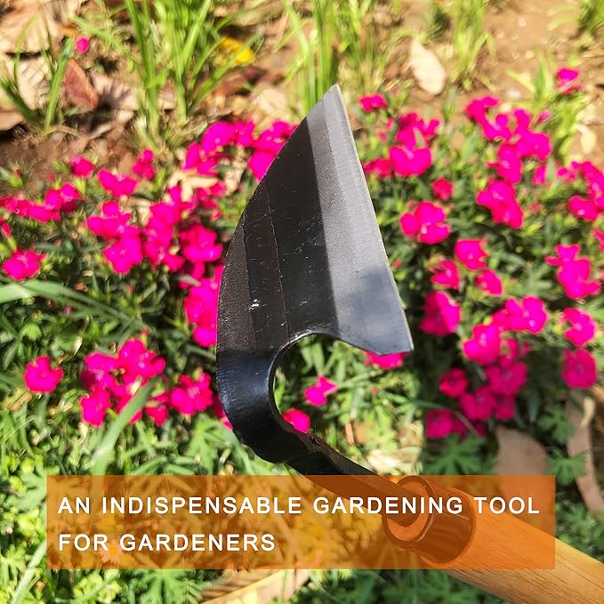Grass Sickle Japanese Weeding Hoe Garden Hand Tool Weeding Tools for Garden High-Strength Steel with Solid Wood Handle (Yellow)