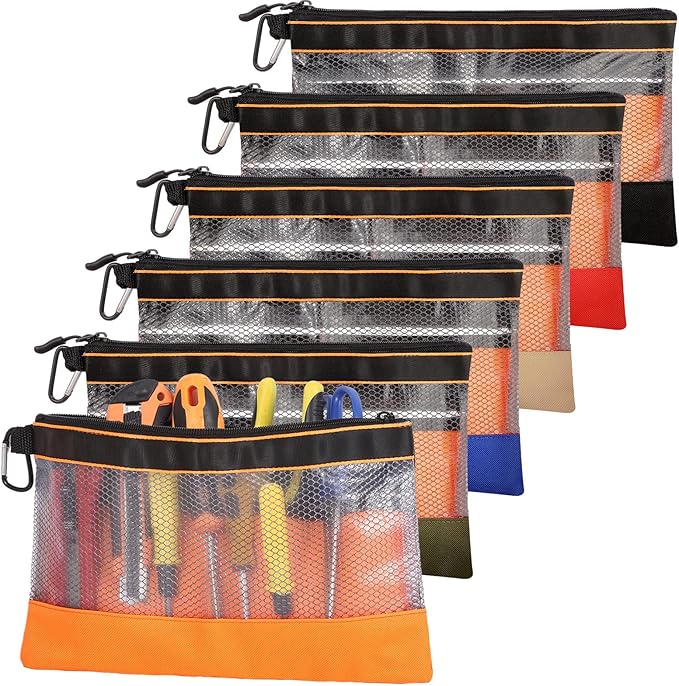 BESARME 6 Pcs 11.8" Clear Tool Pouch Tool pouch Bags Zipper tool pouch with Heavy Duty Mesh Window