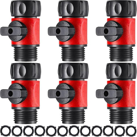 Hotop 6 Pcs Garden Hose Shut off Valve Plastic Connect Water Hose Turn off Valve with Anti Leak Standard 3/4 Inch Thread and Rubber Gaskets (Red)