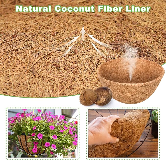 Riare 2 Pack 12 Inch Round Coco Liners Replacement, 100% Natural Coconut Coir Liners for Hanging Baskets, Garden Flower Vegetables Planter Pot, Window Box, Fence, Decks
