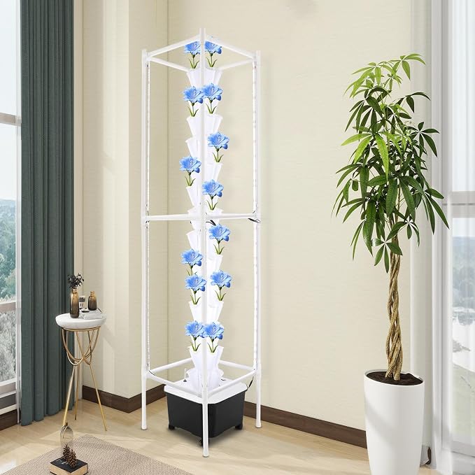 Hydroponics Growing System with LED Grow Lights, 70 Pods 14 Tiers Hydroponic Tower, Vertical Garden Planter with Water Pump & Timer, Hydroponic Germination Kit for Herbs, Fruits, Vegetables