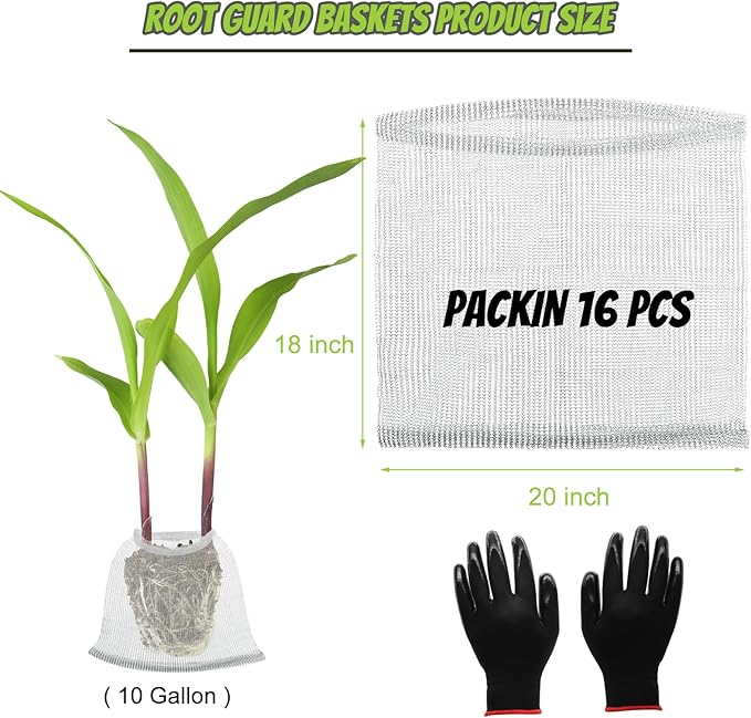 16 Pcs Root Guard Gopher Proof Stainless Steel Wire Baskets, 10 Gallon Mesh Root Protection for Gophers Moles Voles, Planting Baskets for Roots Tubers Bulbs Trees Flowers (20" × 18")