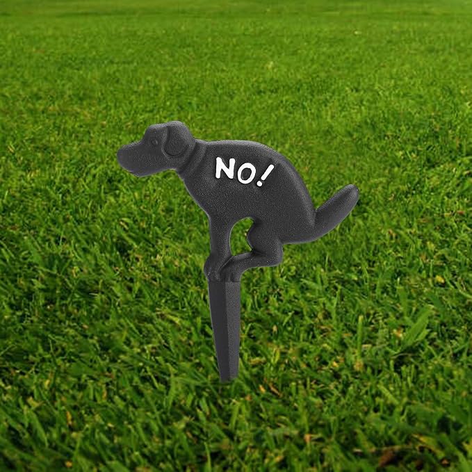 JUXYES Pack of 2 Cast Iron No Pooping Yard Sign Stake, No Dog Allowed Poop Spike Garden Hose Guides Decorative Stake for Garden Lawn Yard