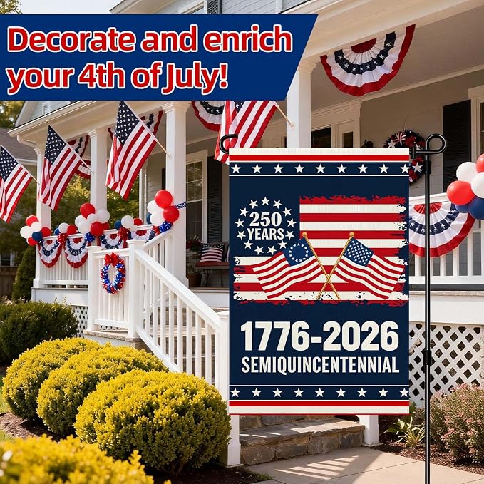 250 Anniversary USA Garden Flag, Double Sided Waterproof Patriotic American Flag 1776-2026, Outdoor Yard Decor 12x18