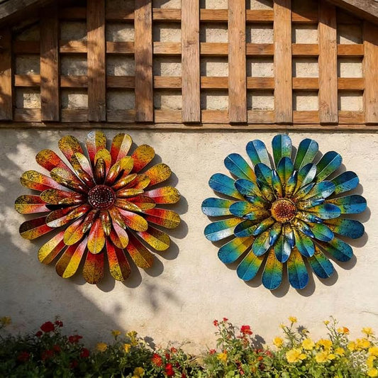 HOOEN Metal Flowers Wall Decor 2pack Wall Art Decorations Hanging for Indoor Outdoor Home Garden Farmhouse Yard Patio Fence Living Room Bedroom Decor