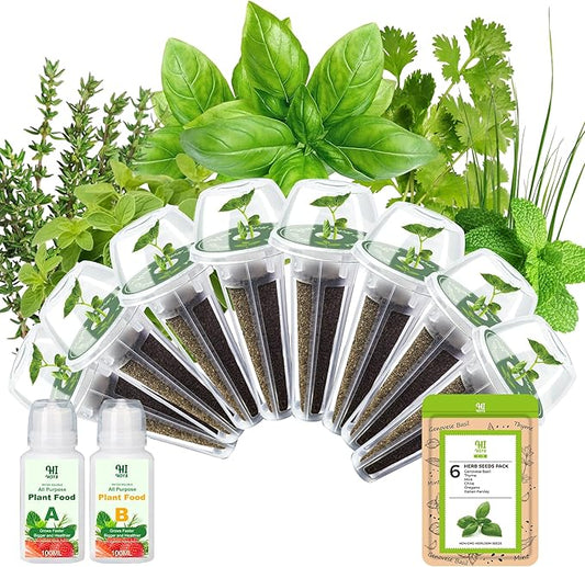 Herb Seed Pod Kit With Basil Mint Thyme Mixed, Grow Anything Seed Starter Pod Kit for Hydroponics Growing System with Plant Food, Seeds Included Genovese Basil, Italian Parsley, Oregano, Chive (8-Pod)