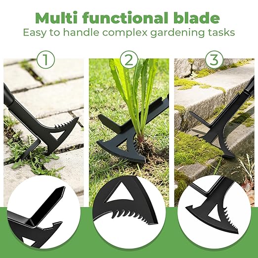 2 Crack Weeder Tool Set—5.1in Extended Metal Crevice Weeding Brush & Multi-Blade L-Shape Manganese Steel Weed Puller,Weeding Moss Remover Tool for Weeding