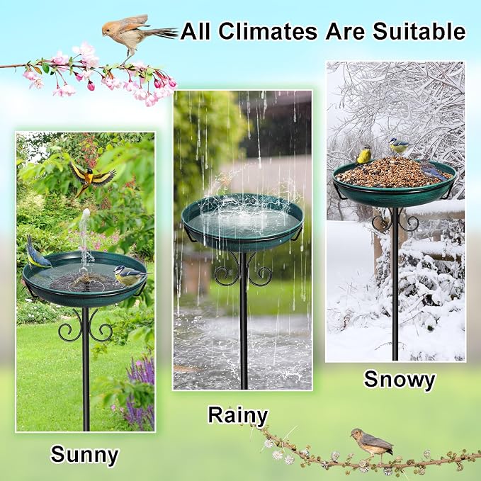 38In Freestanding Bird Bath for Outside, Detachable Birdbaths with Metal Stake, Bird Bath Feeder Bowl for Outdoors Garden Patio Yard Lawn,Sturdy Upgraded 5 Pronged Base (Green)