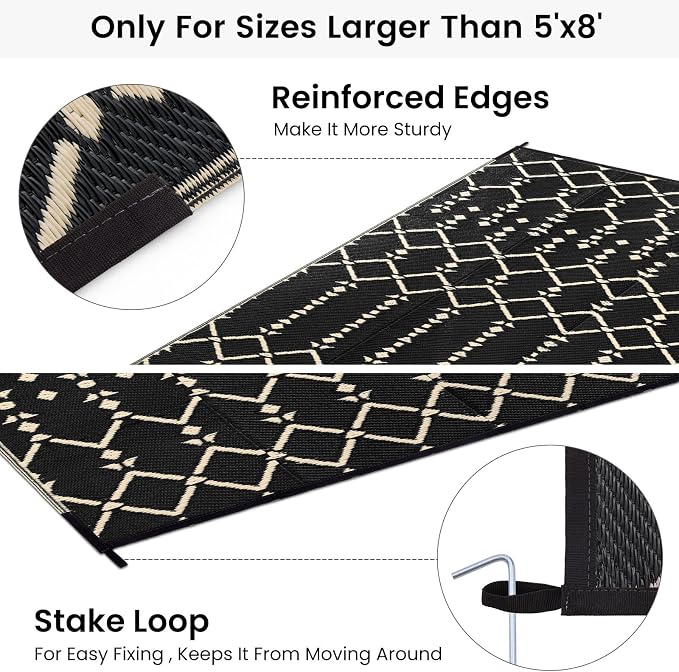 Smiry Outdoor Rug 6x9 ft, Waterproof Reversible Plastic Straw Rugs, Boho Outdoor Area Rug, Outside Floor Mat for Patio, Backyard, Deck, Picnic, Beach, Camping, Beige