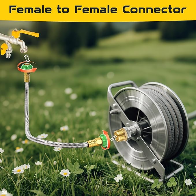 5FT Short Garden Hose Female to Female – Stainless Steel Leader Hose for Hose Reel, Kink-Free Flexible Metal Water Hose, Leakproof Durable Designy for Outdoor Garden, Pet Washing, Car