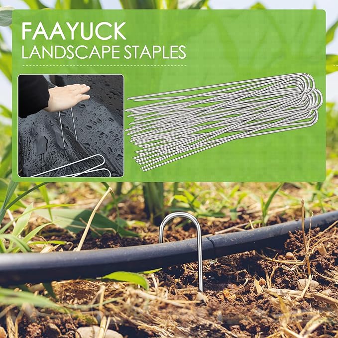 8 Inch Landscape Staples, 12/25/50/100 Pack Galvanized Garden Stakes, Heavy Duty 8 Gauge U-Shaped Ground Stakes for Weed Barrier Fabric, Irrigation Tubing, Fence, Outdoor Decorations