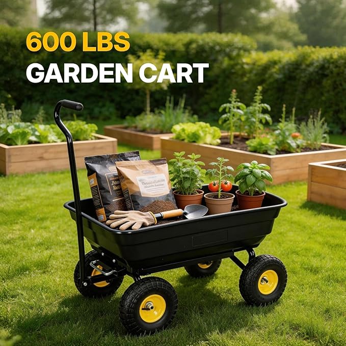 NORTHSKY 600 LBS Heavy Duty Garden Dump Cart,10" All-Terrain Wheels, 180° Rotating Handle, Yard Cart for Landscaping, Farm, and Outdoor Work (Glossy Black)