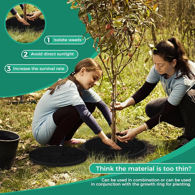24.41" 3 Pack Non-Woven Mulch Mat, Reusable Weed Control Fabric for Landscaping, Degradable Tree Barrier Mat for Root Protection