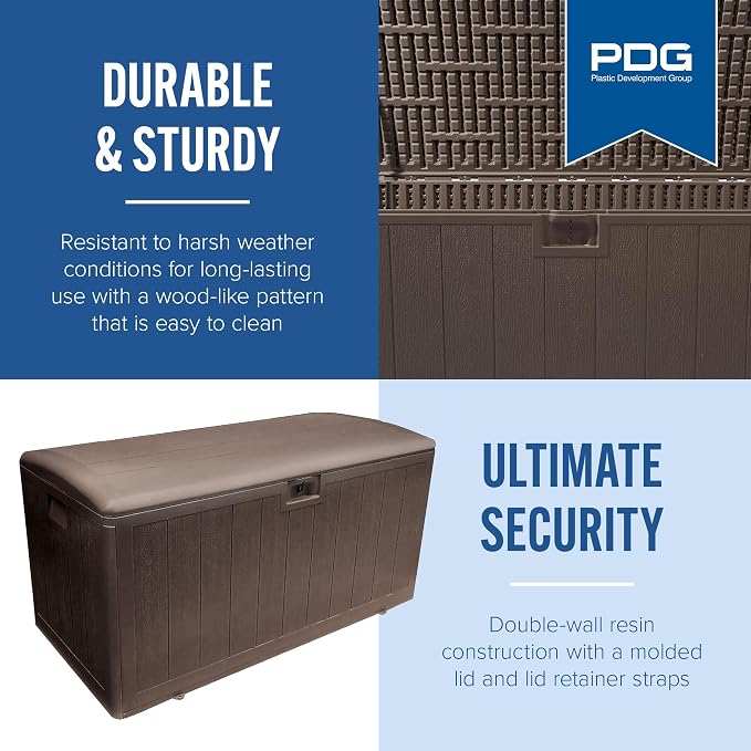 Plastic Development Group Outdoor Storage Deck Box, Soft Closure, 105 Gallon, Java