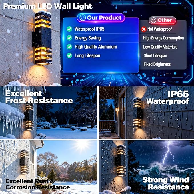 10Pack 15inch LED Square Up & Down Wall Lights,14W Outdoor Wall Light 4000K Day White Aluminum Body Waterproof IP65 LED Exterior Light Fixtures Wall Mount for House Patio Garage Garden.