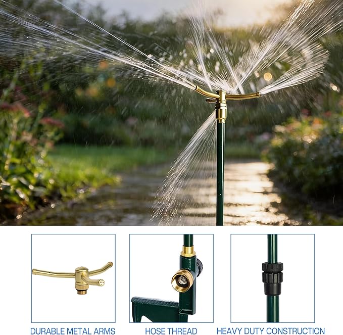 LIULO TOOL 2 Pack 3-Arm Garden Sprinkler, High-Rise Lawn Sprinkler with Adjustable Telescoping Rod and Spike Base, 360 Degree Rotation Irrigation Tool for Large Area Yard Lawn Garden