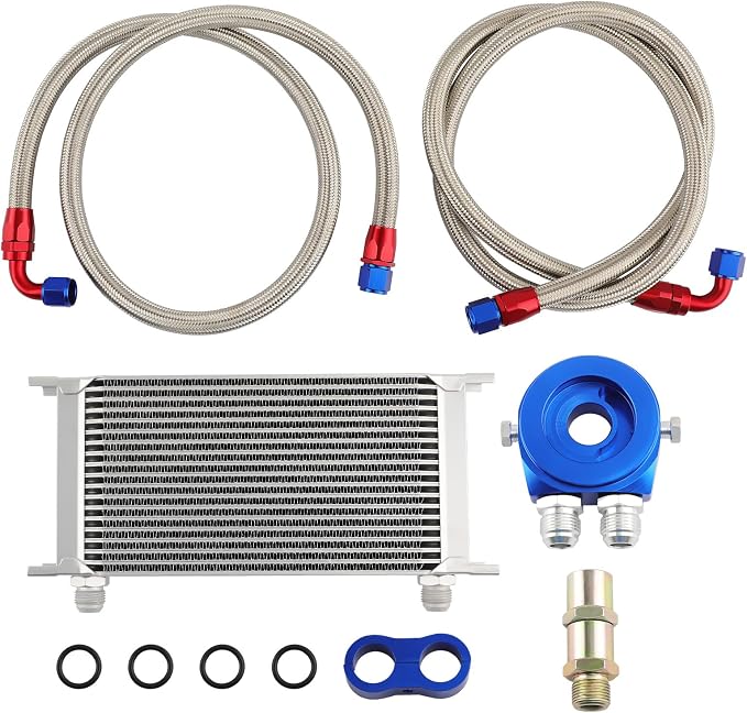 maXpeedingrods Universal 19 Row 10AN Transmission Engine Oil Cooler Kit, British Radiator Oil Cooler Condenser, Stacked Plate Aluminium Alloy Sliver Engine Transmission
