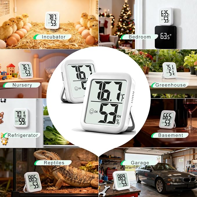 Antonki 2 Pack Room Thermometer for Home, Hygrometer Indoor Humidity Meter Gauge, Digital Temperature and Humidity Monitor Sensor for House, Terrarium, Incubator, Greenhouse - Battery Included