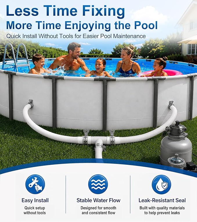 Pool Hose Connector for Leak-Proof Dual Seal and Stable Water Flow, 1.25" to 1.25" T-Joint Pool Hose Adapter for Pool Parts and Accessories Replacement, Easy No-Tool Install for Above Ground Pools
