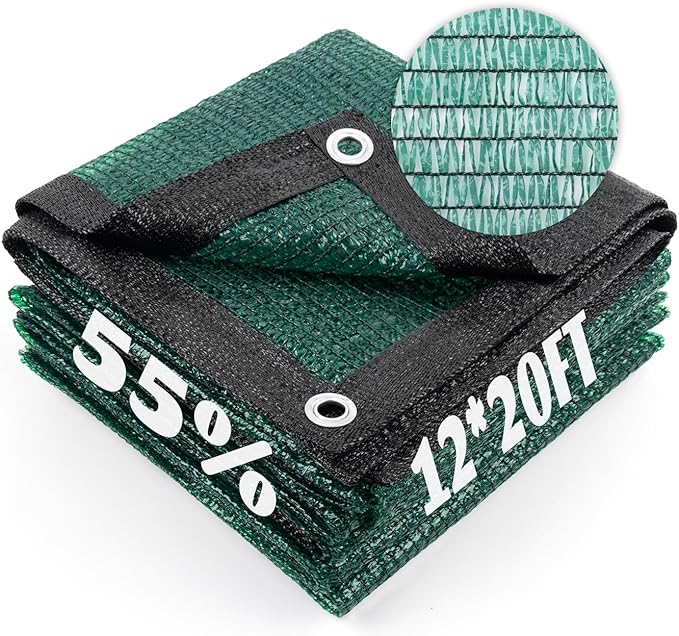 Cool Area 55% Sun Shade Cloth Mesh Tarp with Grommets for Plant Cover 12x20ft Patio Canopy Garden Pergola Greenhouse Car Barn Kennel Dark Green