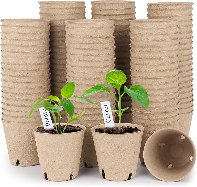 homenote Peat Pots, 120 Pcs 3.15 Inch Seed Starting Pots with Drainage Holes Round Nursery Plants Pots with Bonus 20 Plant Labels