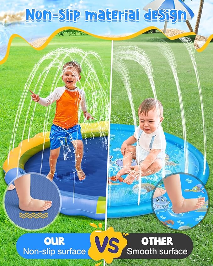 YSJILIDE Non-Slip Large Sprinkler Splash Play Mat,Splash Pad for Kids and Dog (Colorful, XXXXXL-120)