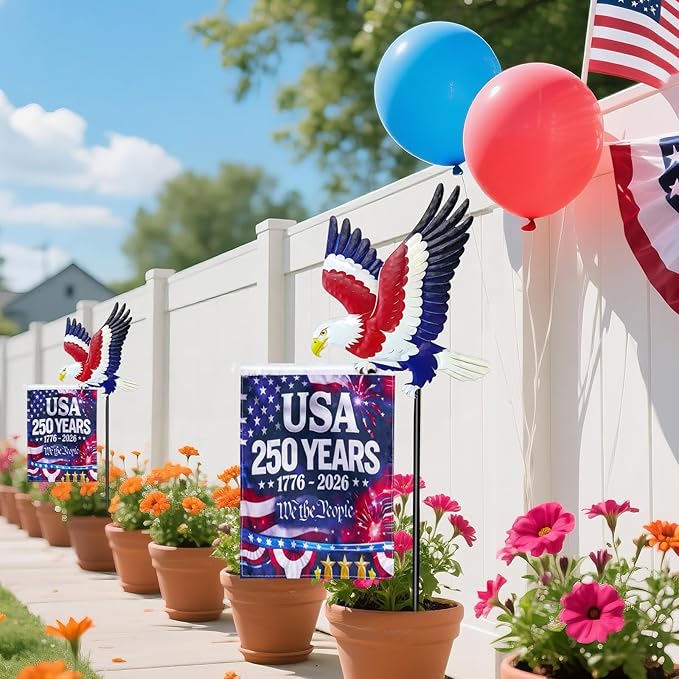 250th Anniversary America 9.4x6.5Inch Garden Flags,Eagle Garden Stakes with USA 1776-2026 Yard Sign Double-Sided Waterproof Flag,4th of July Patriotic Decorations Outdoor Independence Memorial Day