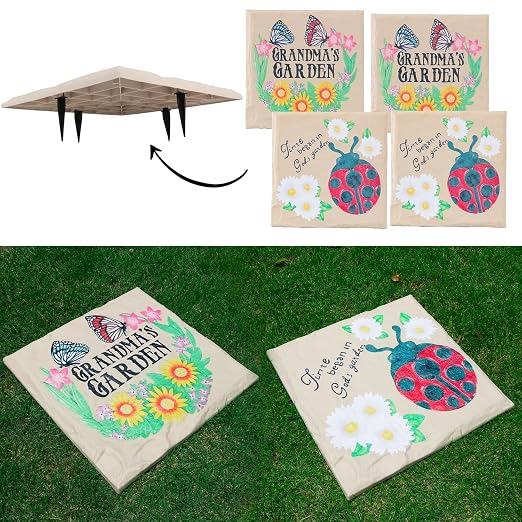 4Pcs Large Stepping Stones Outdoor Garden Walkway, Durable Plastic Pavers for Patio, Pathway, and Landscaping, Weatherproof Stepping Stones with Ground Stakes for Easy Installation (Square Butterfly)