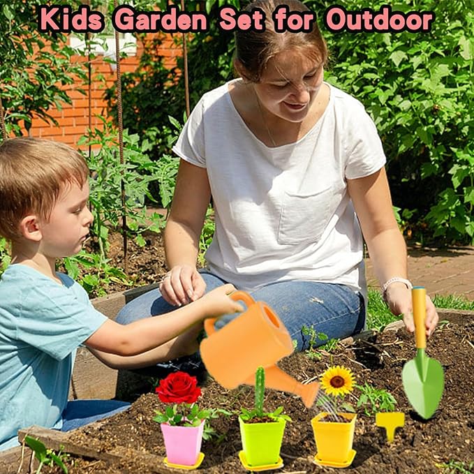 Kids Gardening Set for Girls Boys Ages 3-7,13PCS Garden Tool Kit with Apron,Tote Bag,Outdoor STEM Learning Toy,Garden Gifts for Kids