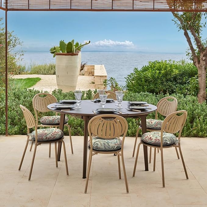 DYTXIII Set of 2 Outdoor Round Chair Cushions 15"x15"x4" with Ties, Water Repellent Tufted Bistro Seat Cushions, Thick Patio Chair Pads for Bar Stool, Garden & Dining Furniture - Paisley Vintage