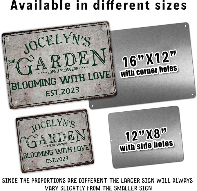 Custom Metal Signs with Name Made in USA Personalized Vintage Garden Sign Waterproof Vintage Decorative Metal Print for Wall Decor Customized Home Garden Ideas Gifts Artwork Prints for Yard Ourdoor