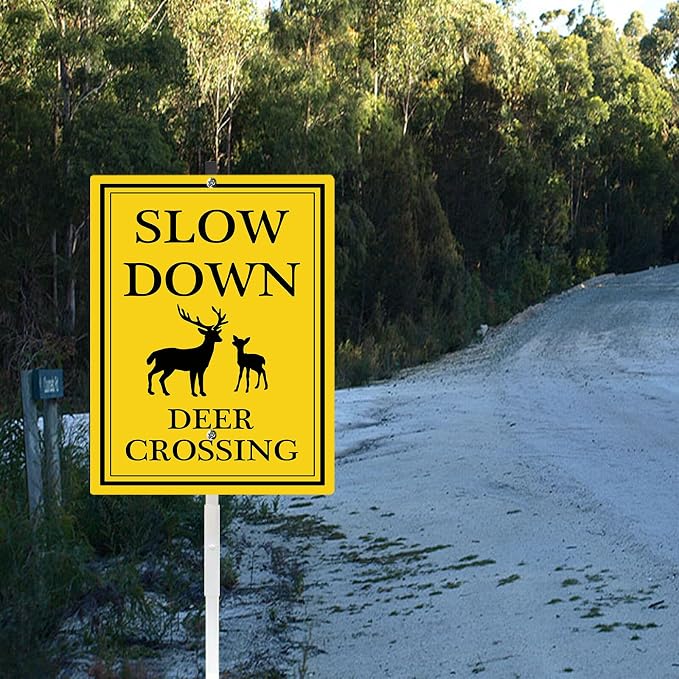 Deer Crossing Sign Slow Down Yard Sign with Stake Rustproof Reflective Aluminum Caution Safety Signs Drive Slowly Watch for Deer Animal Sign for Street Neighborhoods